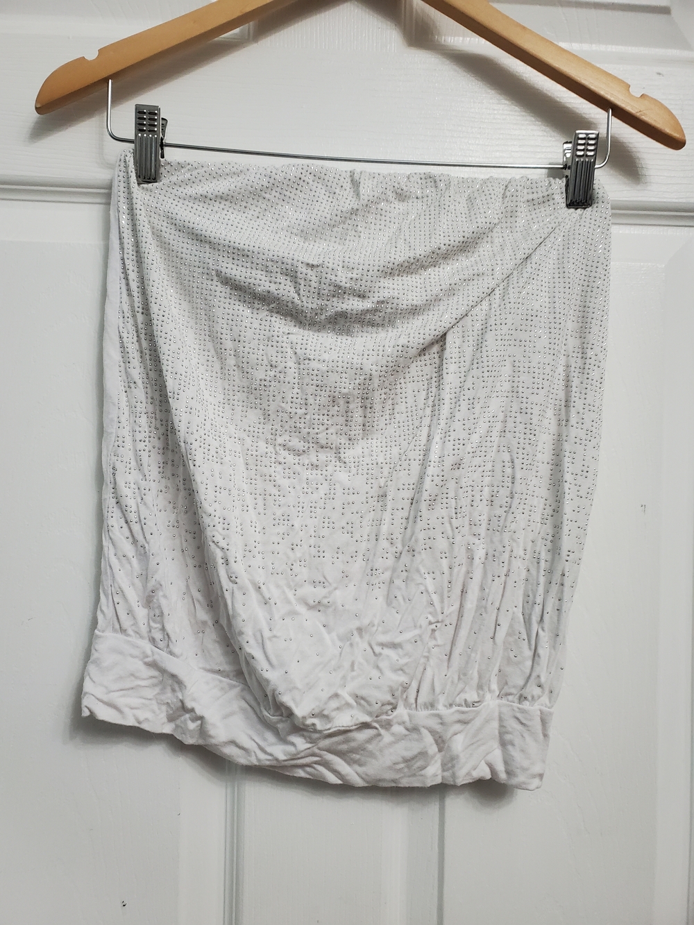 Seductions White Womens Tube Top with Silver Sparkle Detail - SIZE M